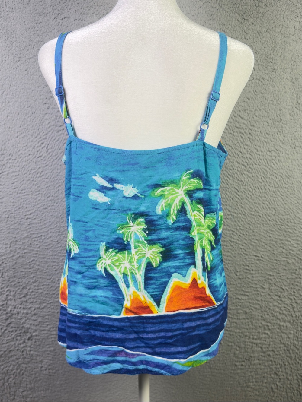 Jams World Tank Top Womens Medium Blue Island Fish AOP Tropical Straps Rayon - Picture 3 of 9